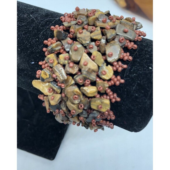 Handmade Tiger’s Eye Chips 2” Wide Bracelet 7” Long Healing Relationship - Picture 4 of 8